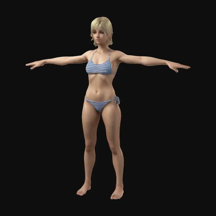 3D model for Realistic 20 year old girl, full body, t pose, bikini, short blonde hair
