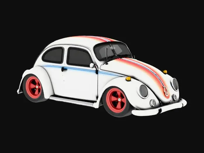 3D model for 1967 Volkswagen Squareback restomod, extreme widebody, Liberty Walk bodykit, front and rear diffusers, extra wide racing tires mounted on titanium deep-dish turbine fin style wheels, appearance is a combination of modern colors and vintage style livery.