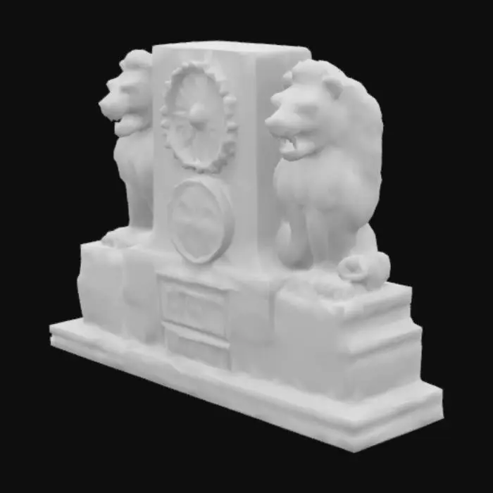 3D model for Create a photorealistic, high-resolution 3D model of the Emblem of India based on the Lion Capital of Ashoka at Sarnath. The model should depict four intricately sculpted Asiatic lions standing back to back atop a cylindrical abacus, made to look like polished sandstone. Only three lions should be visible due to the viewing angle. The abacus must feature four high-relief animals (a lion, a horse, a bull, and an elephant), each separated by a Dharma Chakra (24-spoke wheel) in equally spaced quadrants. The 3D model should include detailed carvings, weathering textures, and realistic sandstone coloration. Below the abacus, include a rectangular base bearing the inscription 'सत्यमेव जयते' in stylized Devanagari script, accurately carved.  #emblem# #india# #history#