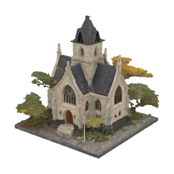 Mô hình 3D Gothic Chapel in Autumn - Town, được tạo bằng AI