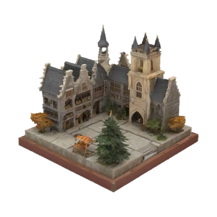 Mô hình 3D Gothic Market Square Diorama - Town, được tạo bằng AI