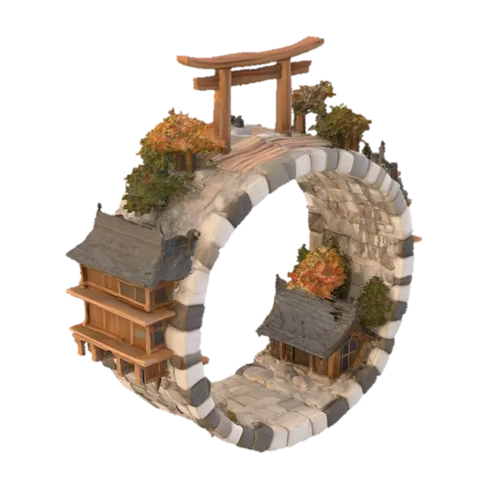 Ringed Tori Village - Torii 3D model, vytvořený pomocí AI