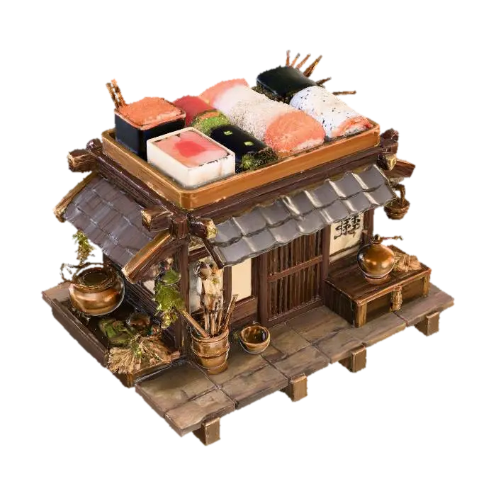 Sushi Bento Hut, #food# - Rice 3D model, vytvořený pomocí AI