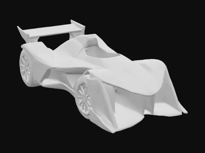 3D model for A sleek racing machine folded entirely out of origami paper, with sharp creases and delicate textures.