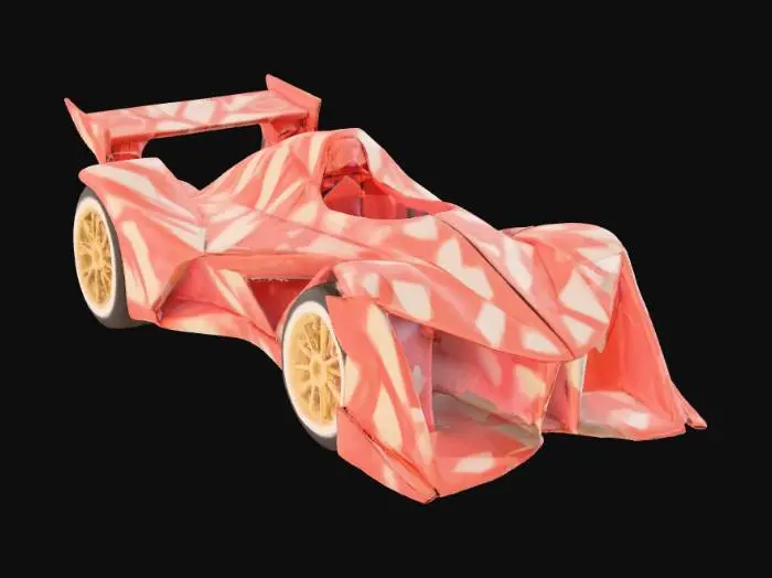 3D model for A sleek racing machine folded entirely out of origami paper, with sharp creases and delicate textures.