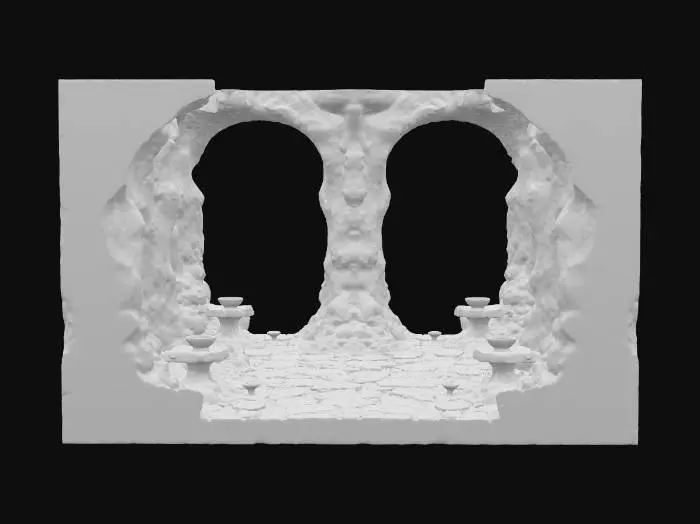 3D model for A massive dwarven-style forge carved deep into stone caverns, rendered in Unreal Engine. Lava flows illuminate giant anvils, hammers, and gears, casting the whole chamber in fiery red-orange glow. Chains hang from the ceilings, and molten metal pours through channels into glowing vats. Embers float in the air, enhanced with particle effects. Textures highlight soot-stained stone, glowing iron, and scorched steel. The atmosphere conveys raw industrial power and ancient craftsmanship.