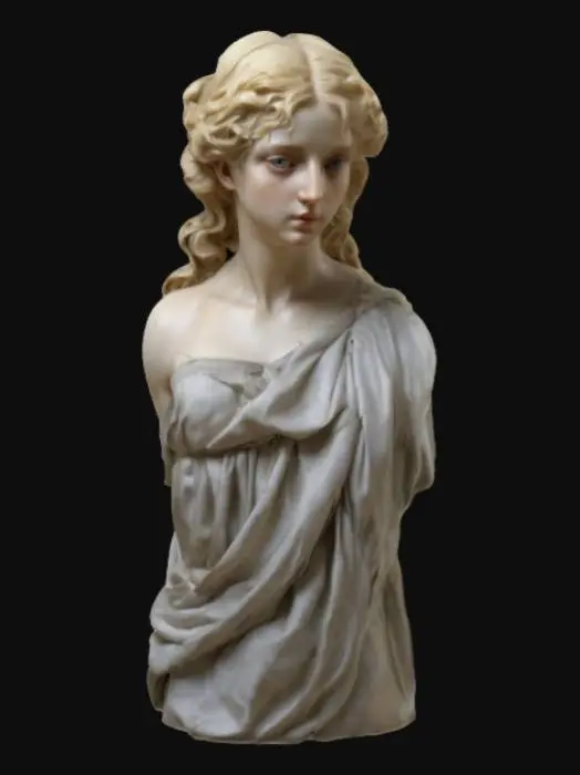 3D model for Classical Renaissance statue, hyper-realism, gorgeous, elaborate, beautiful eyes, young, cloth silk, blonde, supple, fertile