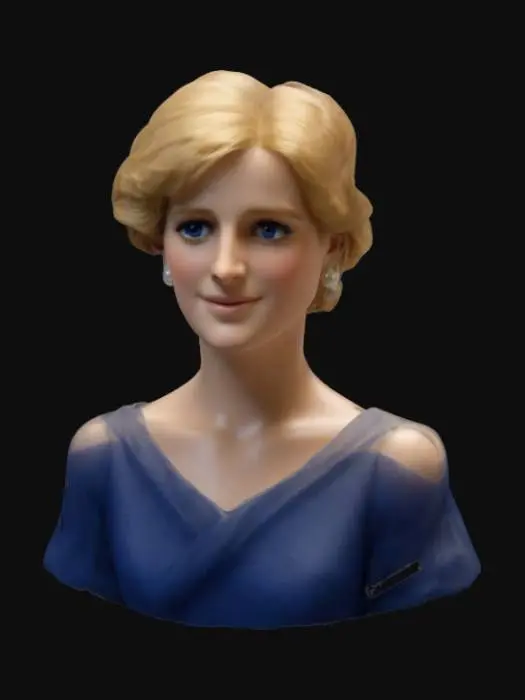 3D model for A regal yet warm 3D model of Princess Diana, her gentle smile framed by her signature short, golden-blonde hair. Her sapphire-blue eyes shine with kindness, and her pearl earrings catch the soft glow of royal lighting. She wears an elegant, off-the-shoulder midnight blue gown, reminiscent of her most iconic public appearances. Her posture is poised, yet relaxed, exuding both royalty and relatability. A true humanitarian, her presence is captured in this timeless tribute. #women#