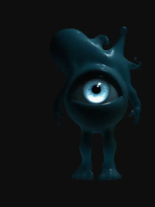 3D model for A being that should not exist, its form is simultaneously solid, liquid, and gaseous. Its silhouette cannot be fully grasped, shifting with every blink. At its core, a single unblinking eye is visible, yet always shifting to a new location within its body. Its surface reflects dimensions that do not exist, showing glimpses of impossible worlds. Every time it moves, it leaves fragments of alternate realities in its wake, flickering like broken film reels.