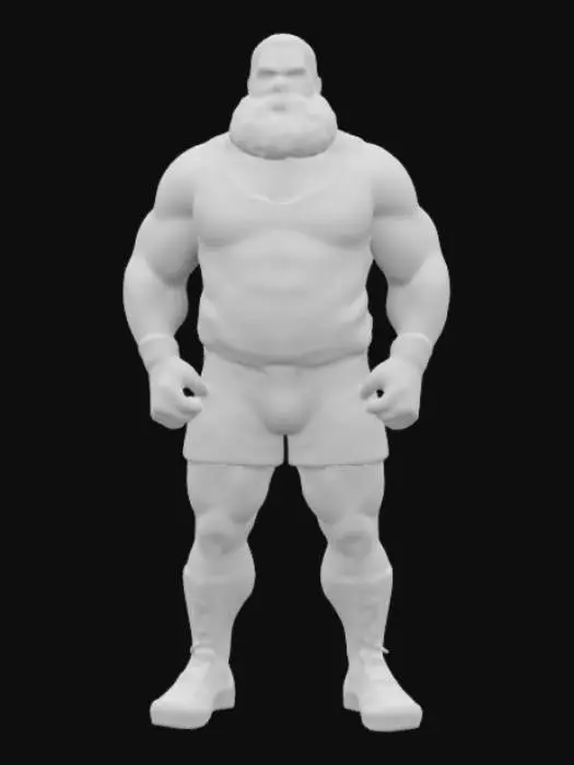3D model for athletic tall black wrestler, red singlet, short hair, big beard, realistic human proportions, wrestler pose