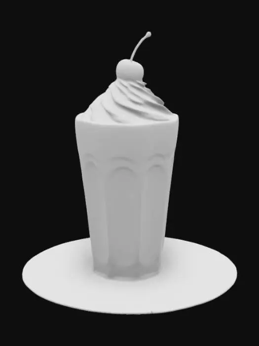 3D model for hyper realism, vanilla milkshake, malt, creamy, detailed, delicious, liquid texture, old fashioned, glass, reflective