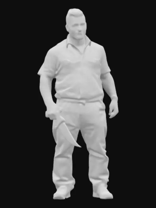 3D model for hyperrealism, male White prisoner, orange prison outfit, tattoos, criminal, thug, dangerous, knife