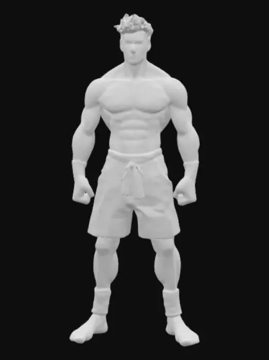 3D model for a fit, athletic 3D young martial artist, a muscular yet lean build with strong legs, toned arms, modern casual clothing, overhead lighting, ensure clean topology, avoid distortions or unnatural proportions, #game figure#