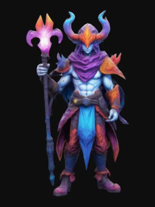 3D model for Hand-painted, inked, stylized, summoner in Final Fantasy art style, vibrant, colorful, clean design #game figure#