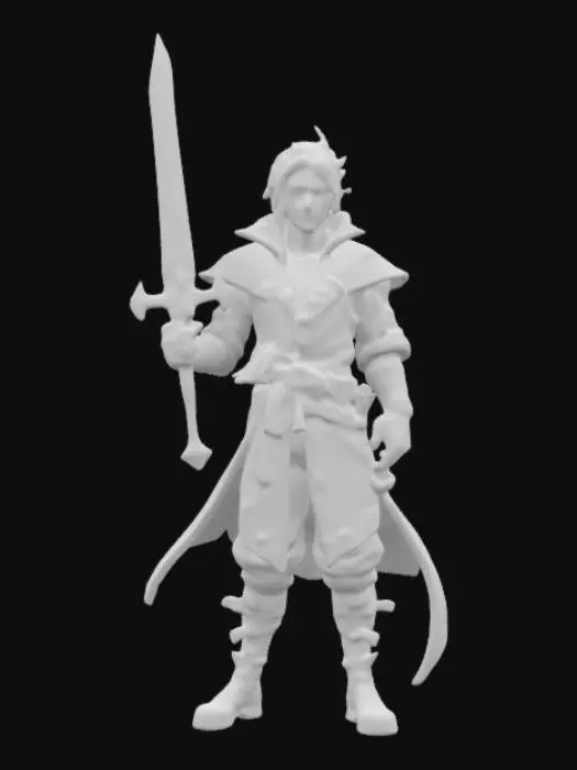 3D model for Hand-painted, inked, stylized, magic swordsman in Final Fantasy art style, vibrant, colorful, clean #game figure#