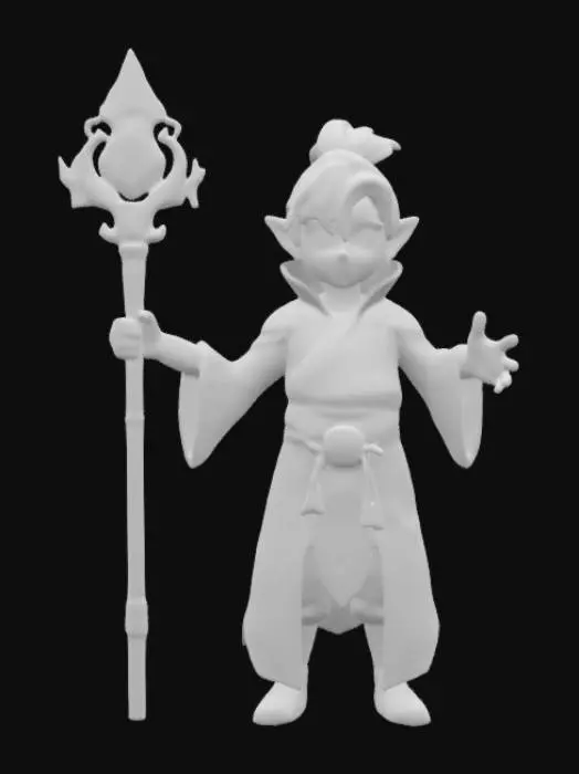 3D model for Hand-painted, inked, stylized, summoner in Final Fantasy art style, vibrant, colorful, clean design #game figure#