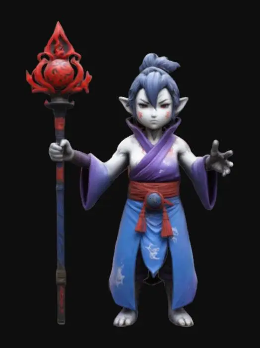 3D model for Hand-painted, inked, stylized, summoner in Final Fantasy art style, vibrant, colorful, clean design #game figure#