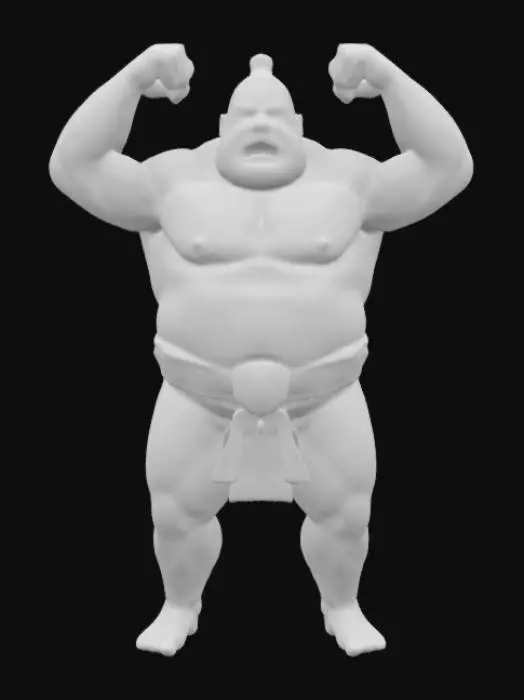 3D model for Hand-painted, inked, stylized, huge sumo wrestler, Ukiyo-e art style, energetic, masculine, clean #game figure#