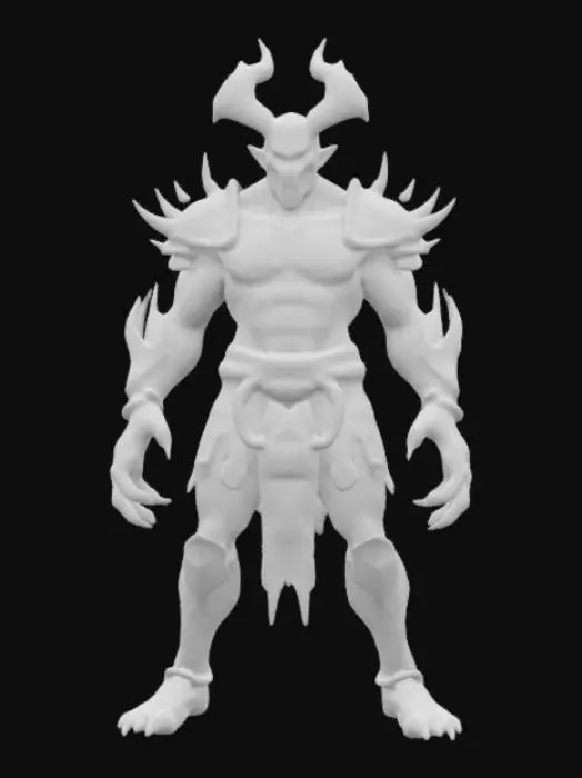 3D model for Hand-painted, inked, stylized, Demented warrior, Junji Ito art style, bold, clean, game ready, historical significance, immense power, corrupt, horror #game figure#