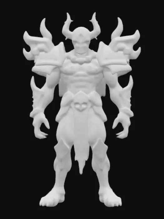 3D model for Hand-painted, inked, stylized, Demented warrior, Junji Ito art style, bold, clean, game ready, historical significance, immense power, corrupt, horror #game figure#