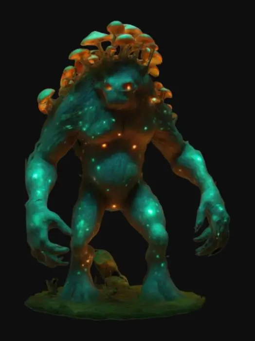 3D model for a fit, athletic 3D mysterious, tree-like beast, its massive body covered in ancient glowing mushrooms. Its whispering voice spreads toxic spores, putting opponents to sleep or draining their energy. When attacked, it sheds parts of itself, instantly regenerating and sprouting into new formations. Legends say it controls entire forests, communicating with the roots of the world itself, overhead lighting, ensure clean topology, avoid distortions or unnatural proportions, #game figure#