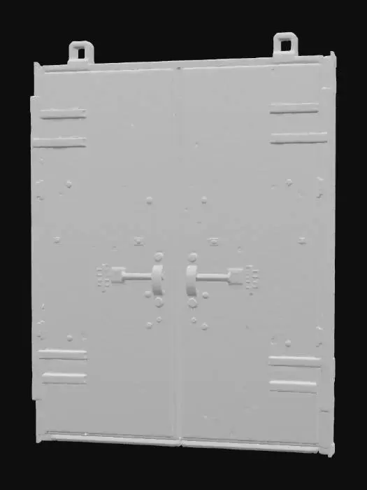 3D model for An underground military bunker half-buried in rubble and overgrowth, created in Unreal Engine. The reinforced steel blast doors are scarred with bullet holes and rust. Broken concrete walls are overtaken by vines and moss, while debris and abandoned vehicles litter the entrance. Flickering warning lights cast a dim red glow across the scene. The textures emphasize cracked concrete, rusted metal, and overgrown foliage. The atmosphere conveys survival, tension, and forgotten wars.