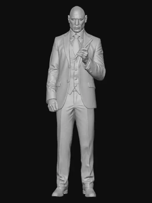 3D model for Crime boss Tim – Sharp-dressed gangster boss with sinister aura, glowing cigar embers, shadowy suit with crimson highlights, crime syndicate, underworld, dangerous, hand-painted, stylized, #villain#