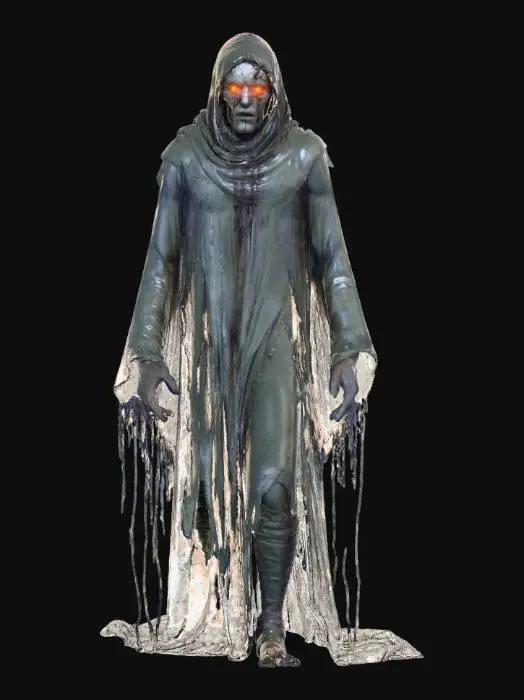 3D model for The Drowned Man – Waterlogged humanoid figure, wet, glowing eyes, drowned nightmare aesthetic, Elden Ring boss style, stylized, corrupted magic., #villain#