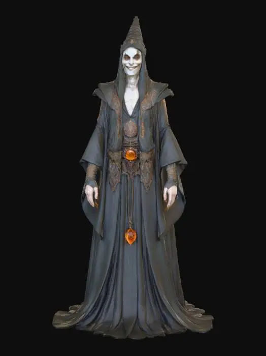 3D model for The Smile That Sleeps - Pale colored magician, eyes closed as if dreaming, dreamlike humanoid, Elden Ring style, 3D game figure, hand-painted, #villain#