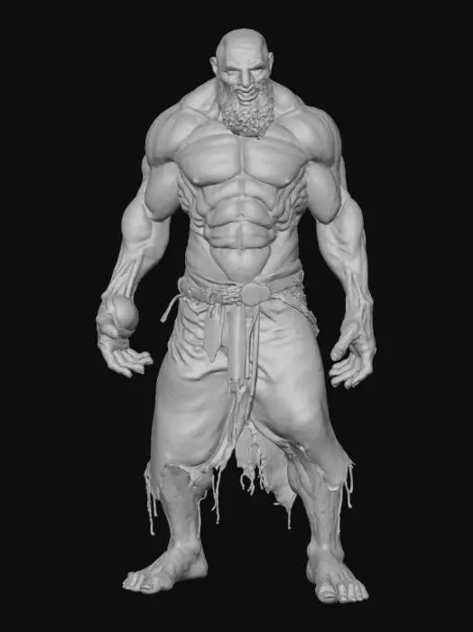 3D model for Hand-painted, stylized zombie brute with a gritty, inked comic-book look. scars, blood, grotesque, #villain#