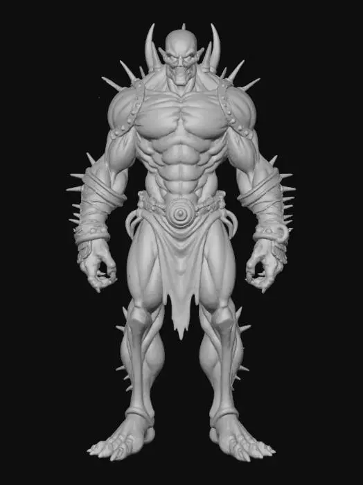 3D model for Hand-painted, inked, stylized, Mutated boss villain, bold, clean, game-ready, comical proportions, hideous, destructive force, corrupted, experimental technology, body modifications, enhanced physique #villain#