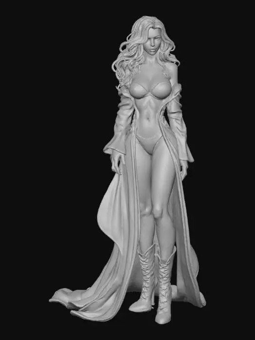 3D model for Hand-painted, stylized female goddess with an elegant, inked comic-book look. attractive, divine corruption, seductive, intoxicating physique #villain#