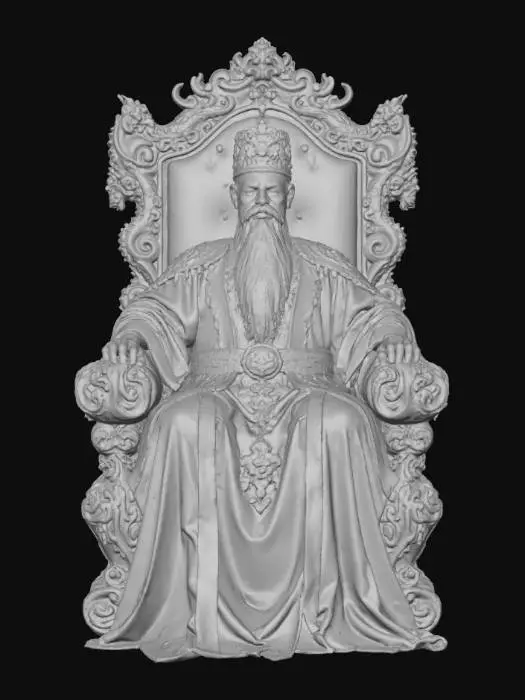 3D model for 玉皇
Majestic jade throne with golden dragon inlays, emperor seated in marble robes threaded with gold. Crown set with diamonds and pearls, one hand raised in command, the other lowered in blessing. Imperial grandeur rendered in jade, marble, and jewel light.