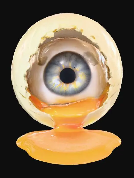 3D model for "Mon oeil!"
an eyeball in an eggshell with yellow yolk spilling out of its eye, a hyper-realistic, oil painting, eye reflection, egg yolk