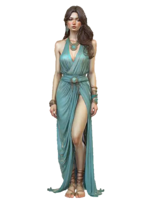 Standing Beauty Full body, a beautiful, goddess-like woman wearing teal, ancient robes and sandals… - Art 的 AI 生成 3D 模型