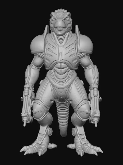 3D model for A hand-painted, high-detailed, armored Velociraptor. High tech weaponry, vibrant color, realistic, dangerous, #villain#