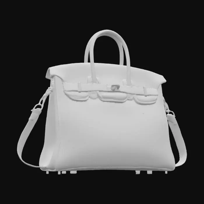 3D model for A flawless, high-resolution luxury handbag. Birkin, high fashion, realism, cloth, Patent Leather, Gemstone Inlays, Clasps, zippers, and chains plated in precious metals