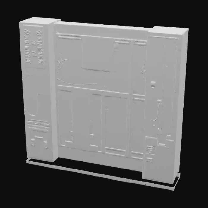 3D model for A hyper-detailed environment render of a narrow cyberpunk back alley created in Unreal Engine. Neon signs glow in pink and blue, reflecting across rain-slick asphalt. Steam rises from vents, casting hazy trails in the night air. Trash piles, graffiti, vending machines, and scattered wires add grit and realism. The lighting emphasizes strong color contrast between warm street lamps and cold neon. The atmosphere conveys danger and energy, as though the alley hides both crime and opportunity.