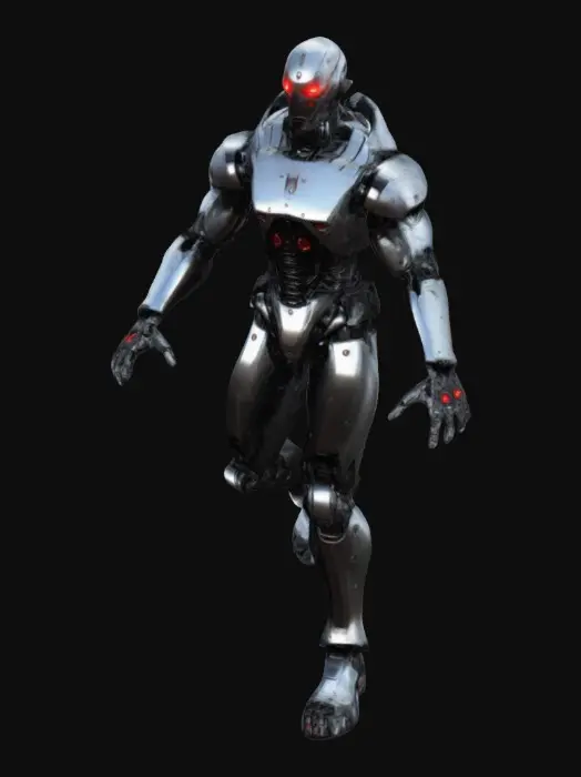 3D model for black bad robot slim armored war machine humanoid t pose shiny evil dark robot red eyes war ready bad