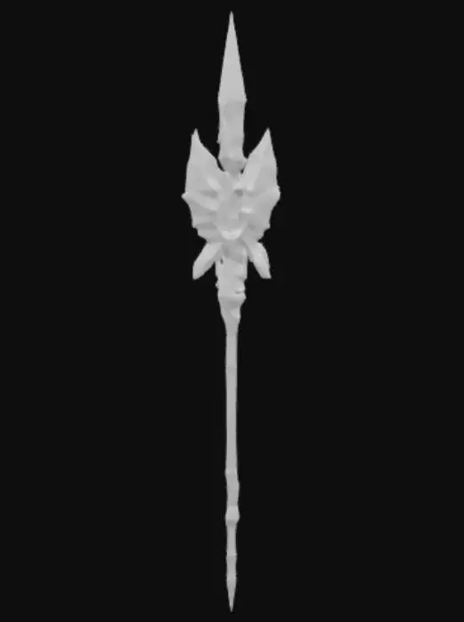 3D model for colourful glossy neon Marble Texture pole shaft , The Spearfan features a symmetrical design with a Pointed sharp Spear conected to the shaft,  galaxy pink and peach embellishments, and ethereal,  extremely elegant and elaburate design sharp pointed blade and detail in pink with a translucent, , 