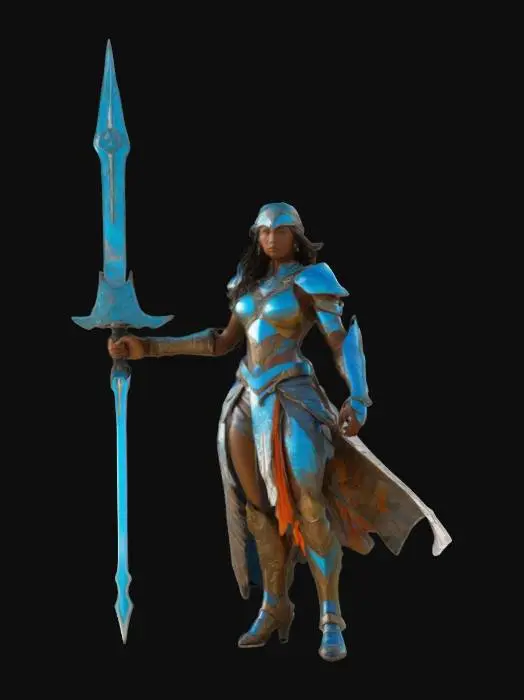 3D model for Guardian of the Future

Design a visionary female warrior embodying strength, wisdom, and resilience. She has a fierce yet compassionate expression, with armor that combines futuristic elements and organic motifs, symbolizing her bond with nature and technology. In a dynamic pose atop a cliff, she oversees a vibrant landscape. Accessories include a unity pendant and a sword inscribed with empowering quotes, celebrating women as champions of peace and guardians of the future, #women#