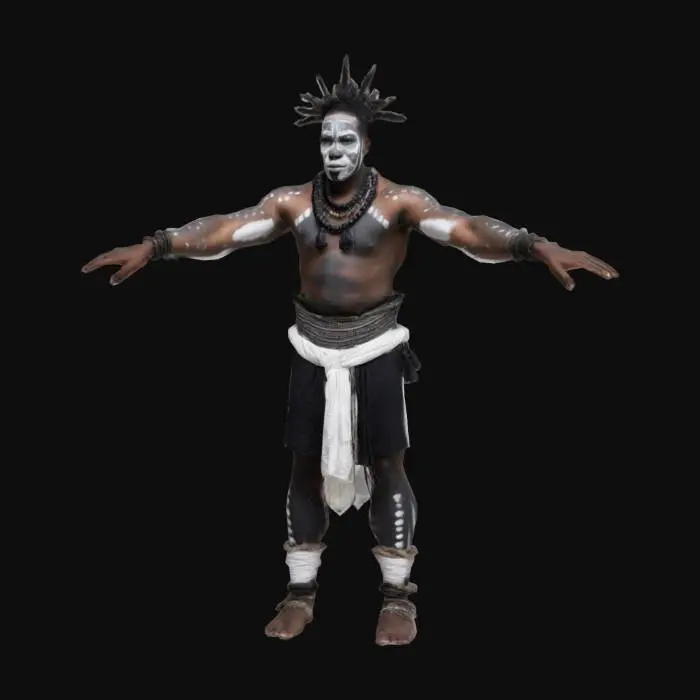 3D model for a black tribal man with white dusty face paint t pose