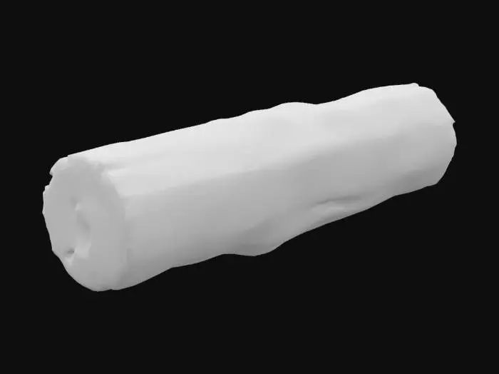 3D model for A natural, handheld wooden stick, roughly 18 inches long, exhibiting a variegated brown hue ranging from warm ochre to dark umber. Its surface is primarily smooth from wear, yet retains subtle, fine longitudinal grain patterns and occasional small, raised knots. Patches of thin, peeling bark reveal a lighter, almost creamy underlying wood. The stick is slightly curved and tapers gently towards one end, feeling solid and earthy to the touch, with minor indentations and discolorations that speak of its natural origin.