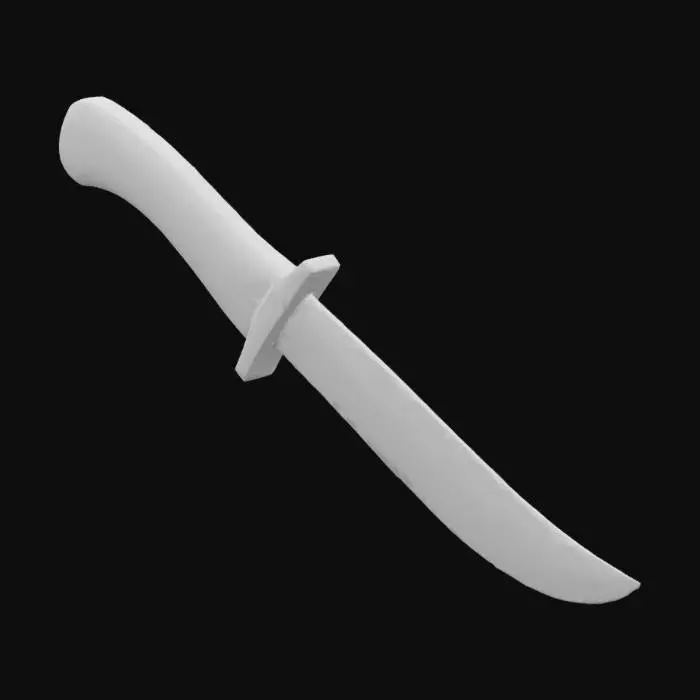 3D model for A compact survival knife, approximately 7 inches long, featuring a sturdy, fixed blade crafted from durable steel. The blade displays a metallic grey color with subtle, irregular streaks of light reddish-brown, indicating minimal, superficial oxidation rather than heavy rust. Its texture is mostly smooth, with a slight, almost imperceptible grit in the affected areas. The handle is made of dark, polished wood, revealing a fine grain, providing a firm, comfortable grip. The knife feels solid and balanced, reflecting its robust, functional design for outdoor tasks.