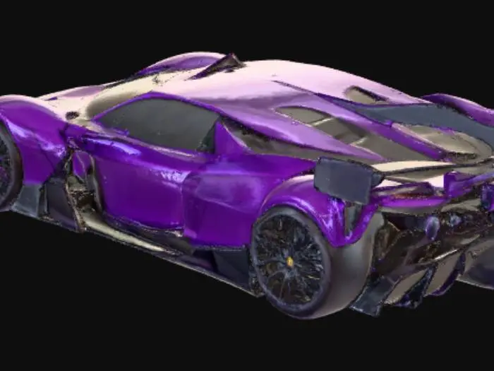 3D model for A futuristic purple and black Lamborghini. Intricately detailed. Epic and memorable design.