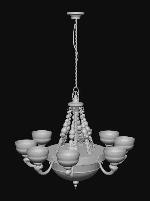 3D model for Ornate chandelier under a wood-paneled ceiling