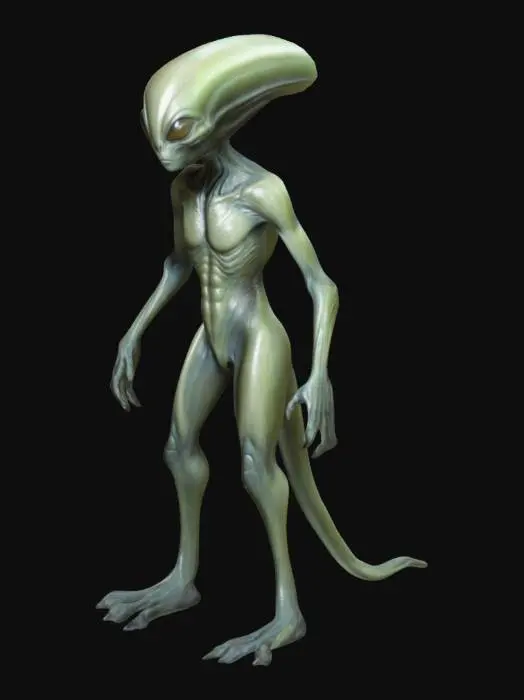 3D model for alien creature with graceful body curves, intelligent and noble appearance, extremely high detail, humanoids