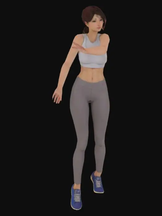 3D model for Physical Description
- Age: 25 years old
- Height: 5'6" (168 cm)
- Weight: 125 lbs (56.7 kg)
- Body Type: Slender athletic build

Pose
- Standing in a T-pose, with:
    - Feet shoulder-width apart, facing forward
    - Arms extended to the sides, perpendicular to the body
    - Hands relaxed, with palms facing downwards
    - Head held high, facing forward

Facial Features
- Heart-shaped face
- Bright hazel eyes
- Dark brown hair, pulled back or styled in a way that doesn't obscure her face
- Soft, gentle smile

Attire
- Simple, form-fitting outfit (e.g., a bodysuit or leotard) that showcases her athletic build
- Minimal accessories or jewelry
View
- Front-facing, with her entire body visible from head to toe
- Lighting is soft and neutral, with no harsh shadows or highlight