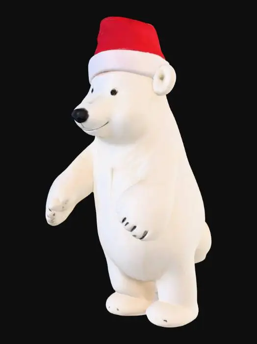 3D model for polar bear wearing a red & white Christmas hat 