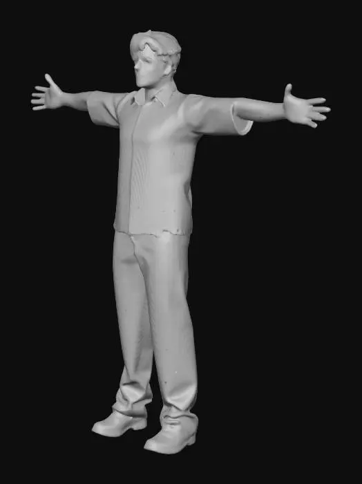 3D model for “Create a hyper-realistic, cinematic 3D character inspired by a 1960s Alcatraz escapee. The character is a lean man in his early 30s with short light brown hair, a narrow jawline, defined cheekbones, and a focused, determined gaze that reflects quiet resilience. His skin shows subtle signs of hardship—fine lines, slight weathering, and natural imperfections.

He is wearing a worn black-and-white striped prison uniform with realistic fabric texture, faint fraying at the seams, and natural folds. Include sturdy, plain work shoes. Ensure anatomically accurate hands with five fingers on each hand.